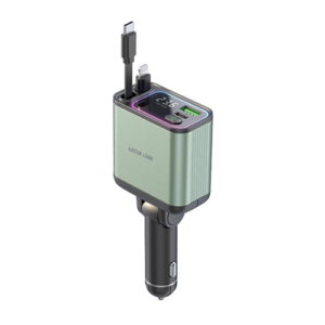 شارژر فندکی 90 وات گرین لاین مدل دو پورت سیم دار Retractable